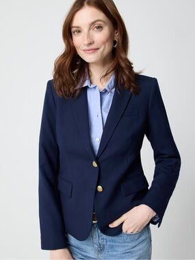 J.CREW Original Schoolboy Blazer Size 10 Navy Wool Blend Gold Buttons